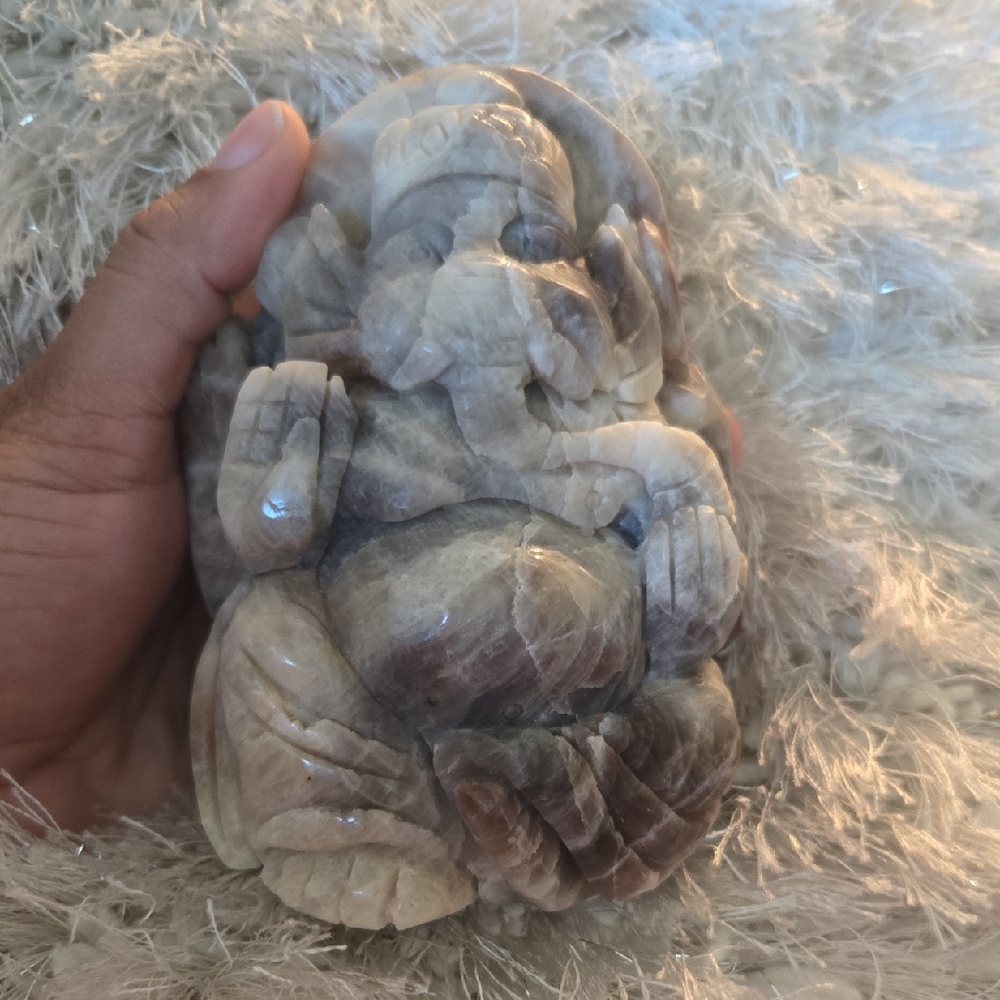 Hand-Carved Stone Ganesha Figurine Moonstone